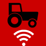Icon showing tractor above wifi signal logo- Broadband in Agriculture