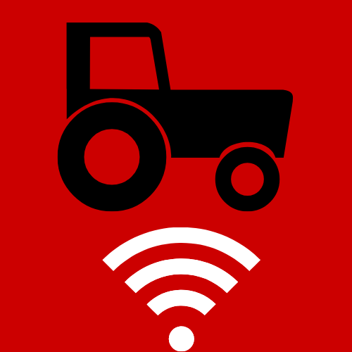 Icon showing tractor above wifi signal logo- Broadband in Agriculture