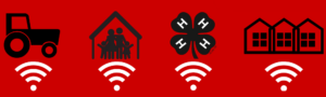 Farm, Home, 4-H And community icons with wifi icons below them.